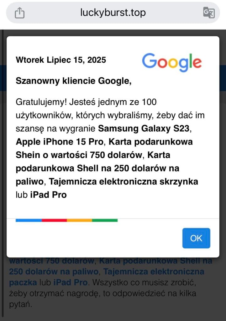 הודעת הפישינג. צילום: שטריימל דוט קום