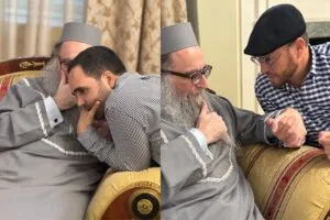 שוקי סלומון ואיציק אוחנה מקבלים את ברכתו של הרב פינטו בביתו שבמנהטן