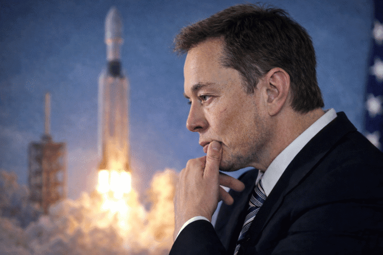 אילון מאסק על רקע שיגור טיל של SpaceX, אילוסטרציה